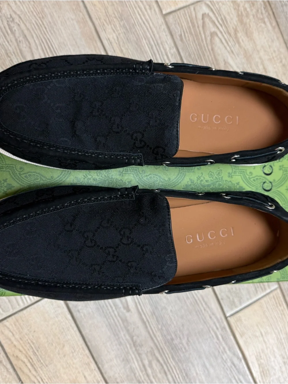 Gucci Black GG Canvas Slip-On Loafers